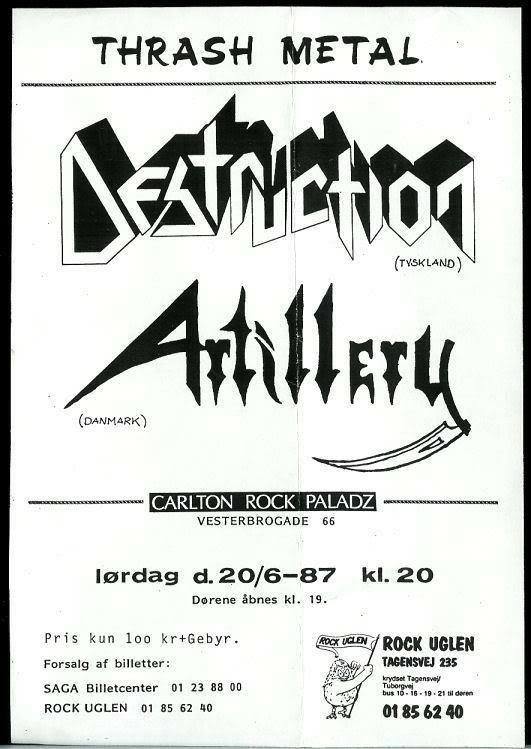 Den oprindelige plakat fra Destruction & Artillery's koncert i Saga i 1987